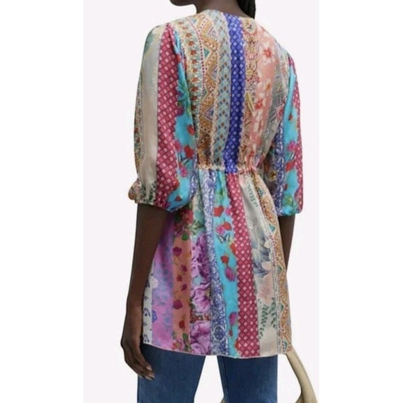 Johnny Was Anora Silk tunic top Colorful Drawstring Adjustable Oversize Summer - Picture 12 of 13